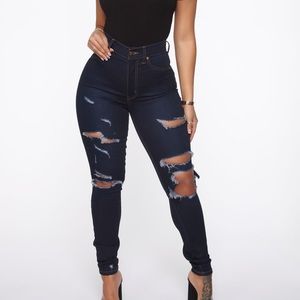 Fashion Nova Flex Game Strong Distressed High Rise SkinnyJeans  Size/13 DarkWash